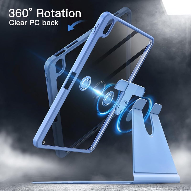 Jetech حافظة دوارة لجهاز iPad Air 11 بوصة M3/M2 (2025/2024)، iPad Air 5/4 (2022/2020 الجيل الخامس/الرابع)، غطاء واقي دوار 360 درجة مع ظهر شفاف، استيقاظ/نوم تلقائي (أزرق سماوي) - Image 3